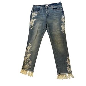 K Jordan Blue Jeans with White Floral Embroidery